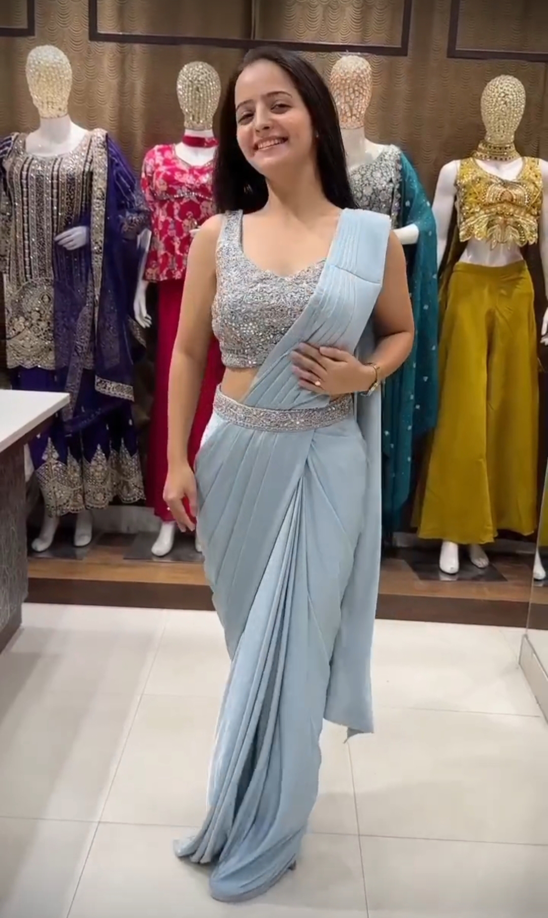 Ready to Wear Designer Saree With Stiched Blouse,Jacket & Belt AD9306 image 2