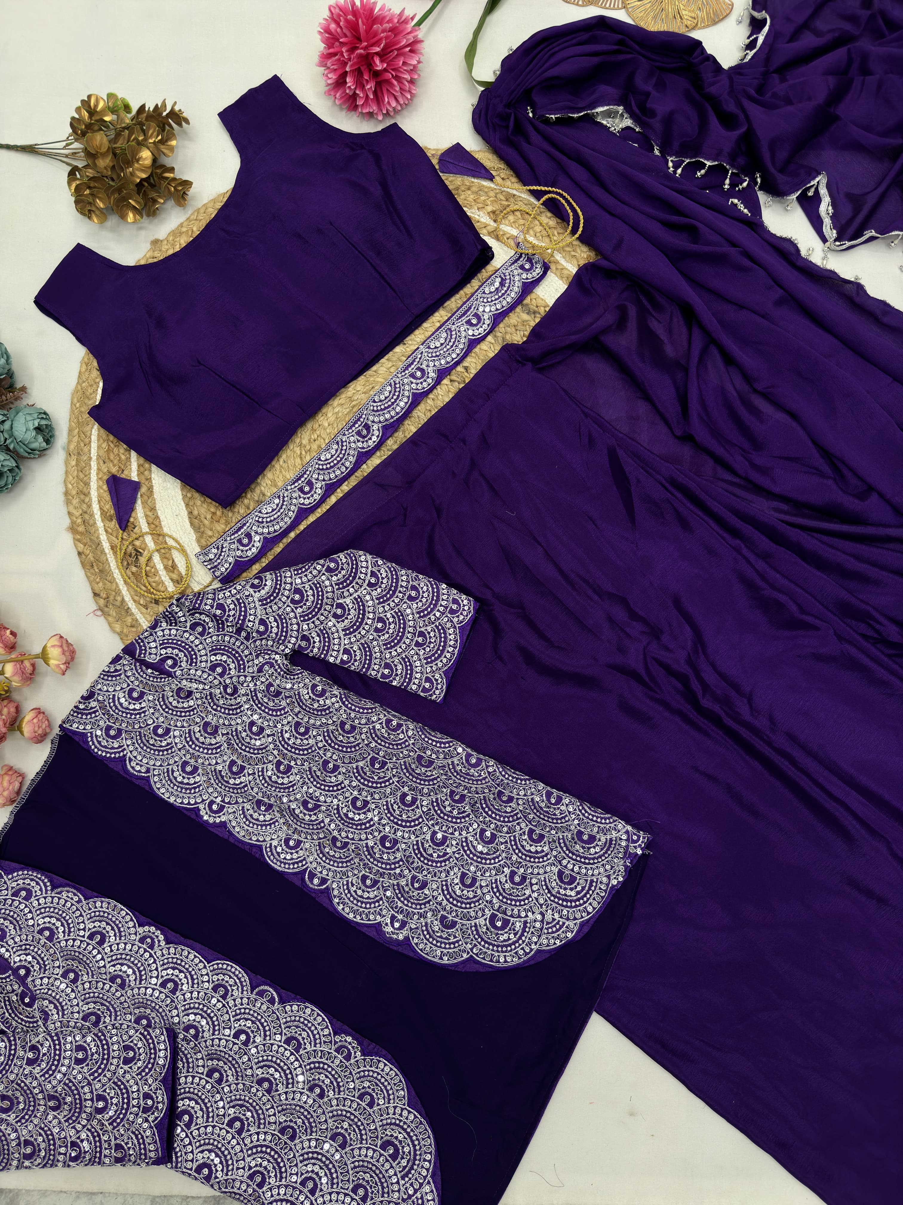 Ready to Wear Designer Saree With Stiched Blouse,Jacket & Belt AD9307 image 3