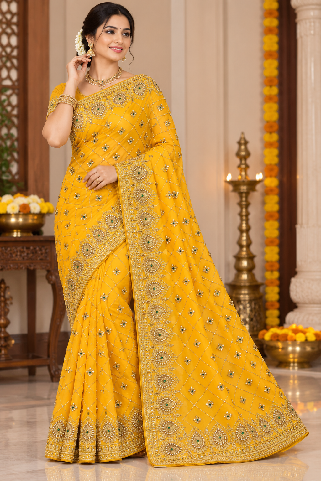Designer Moti Zari Diamond work Saree AD9301