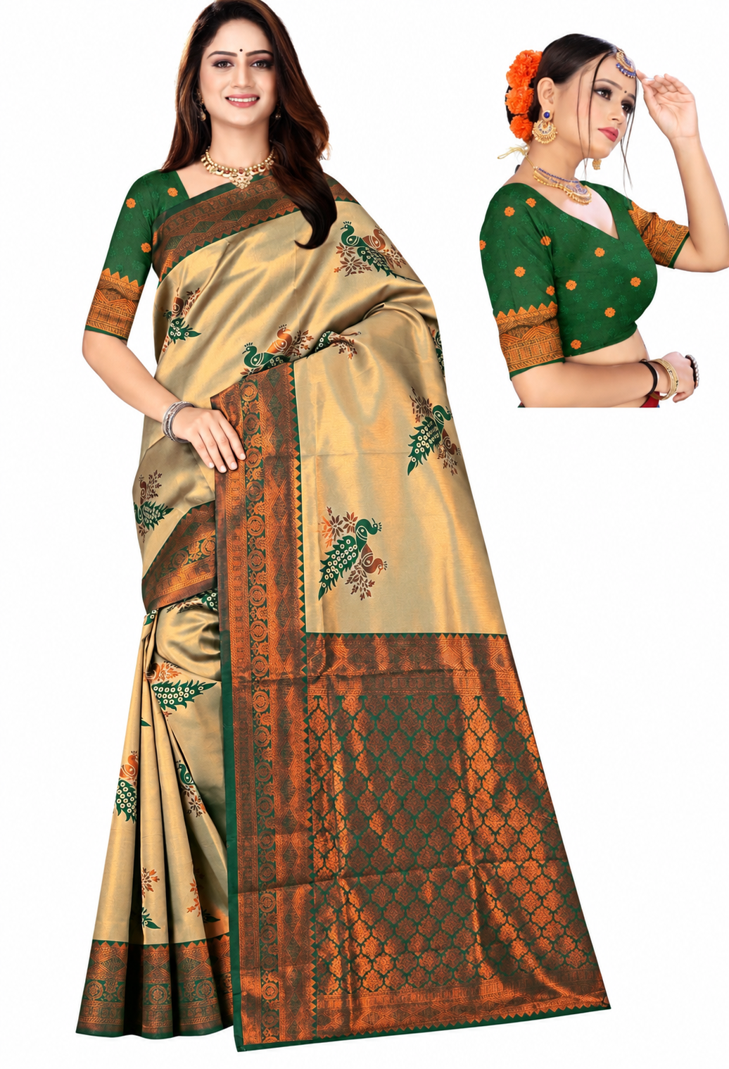 Silk Brocket Morni Saree AD9305