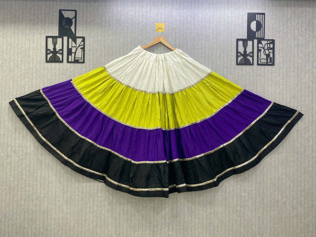 Multicolor Rayon Lehenga Skirt – 4 Kali, 8 Meter Flair AD9042