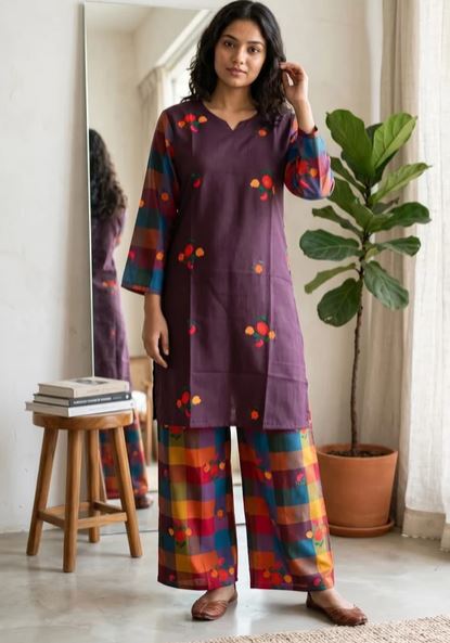 Berry Checks Co-ord Set IMPORTED RAYON AD7010