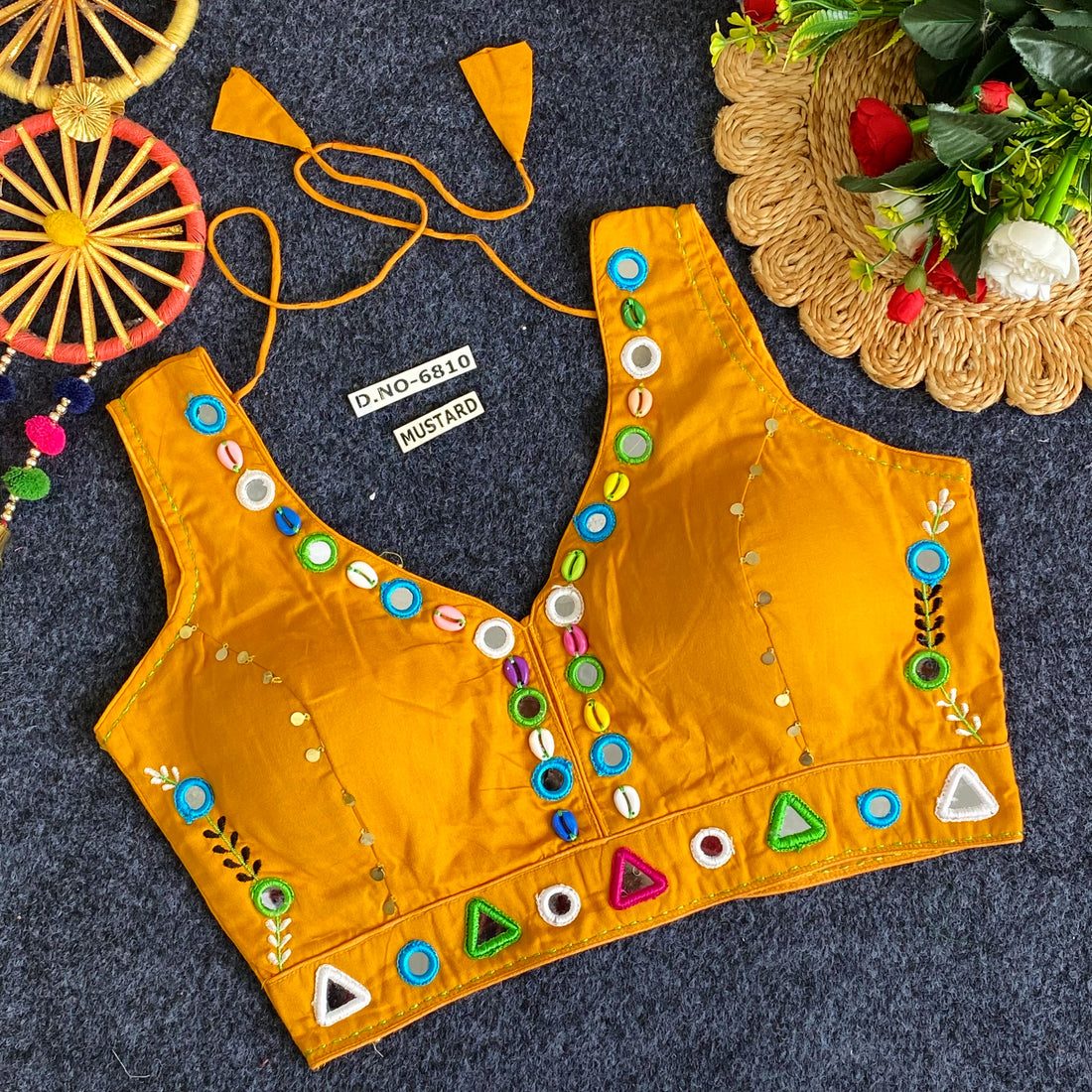 Navratri Rayon Mirror & Cowrie Work Blouse AD9015